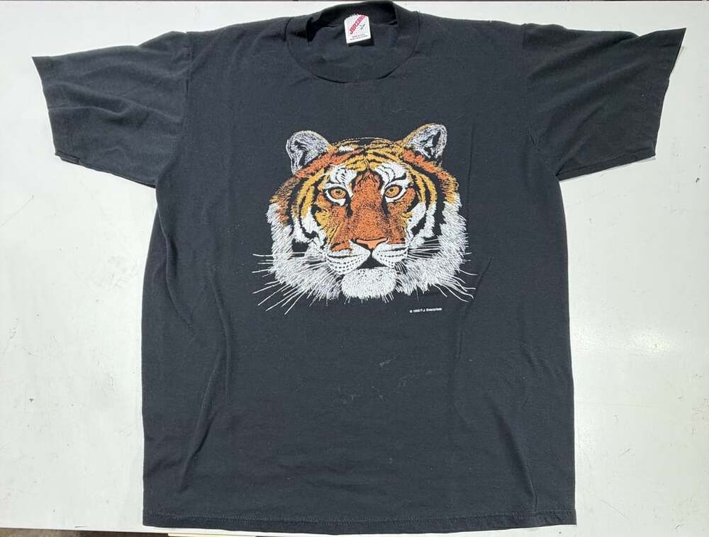 VTG Jerzees Tiger Graphic T-Shirt Size L 1988 P.J. Enterprises Single Stitch